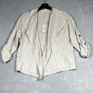 Max Studio Drape Front Womens Size Small Ivory Linen-Blend Jacket Striped